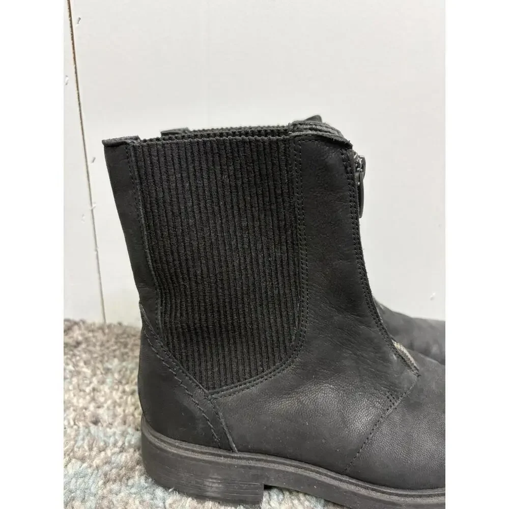 Clarks Shoes Womens 7.5 Orinoco 2 Up Black Leather Zip Front Chelsea Ribbed